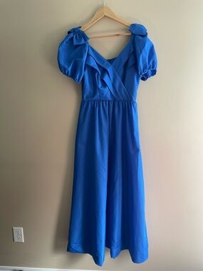 Retro 90s/Y2K Cinderella Sapphire Blue Full-Length Formal Gown Bows Prom #578